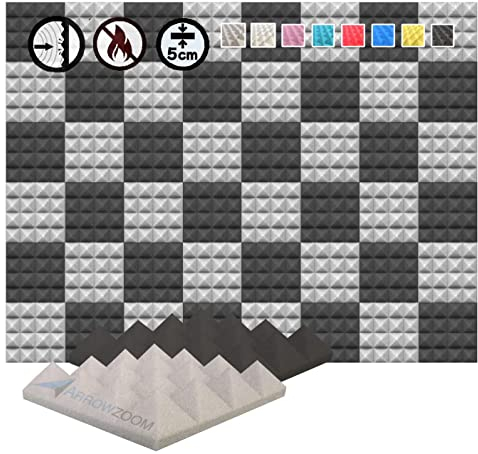 Arrowzoom 48 Akkustik Platten Akkustikschaumstoffmatten Akustikschaumstoff 25x25x5cm Dämmung Noppenschaumstoff Breitbandabsorber Foam Feuerhemmend Tonstudio Schallabsorbierende Grau Schwarz 1034