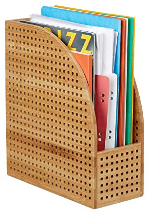 Relaxdays Stehsammler XL Bambus, A4, extrabreit, Papieraufbewahrung, Zeitschriftensammler,HBT 30,5 x 26,5 x 12 cm, natur, Standard