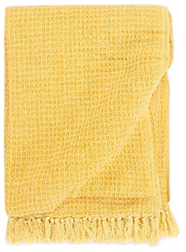 vidaXL Überwurf Sofaüberwurf Bettüberwurf Tagesdecke Wohndecke Decke Couchüberwurf Sesselüberwurf Sesselschoner Baumwolle 125x150cm Senfgelb