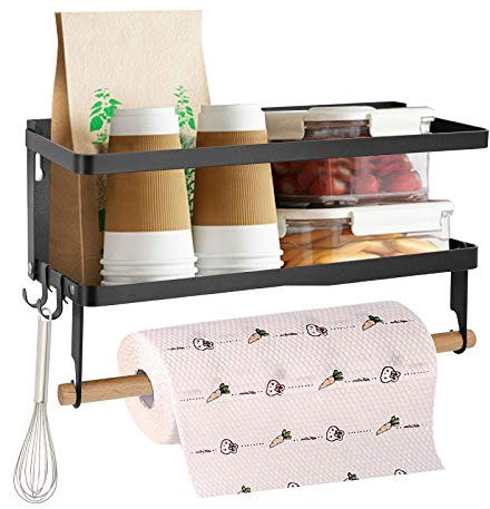 Jolitac Magnetisches Kühlschrank-Gewürzregal, platzsparend, Organizer, schwarzes Regal am Kühlschrank, Küchenpapierhandtuchhalter, faltbares Design (schwarz, klein)