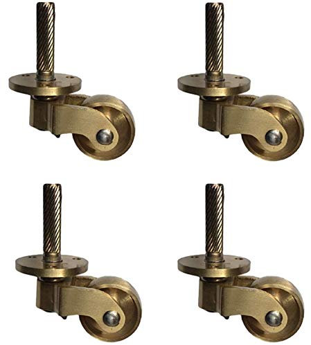 Caster de latón macizo antiguo con rueda de 25 mm, ruedas de lanzador móvil, lanzador giratorio de 360 ​​°, ruedas vintage for muebles, accesorios de estilo de tornillo, latón pulido, capacidad de car