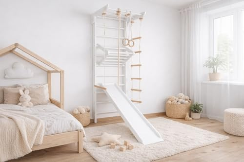 Sprossenwand Turnwand Kinder-5-220- Weiss - Indoor Holz Kletterwand, Klettergerüst, Fitness