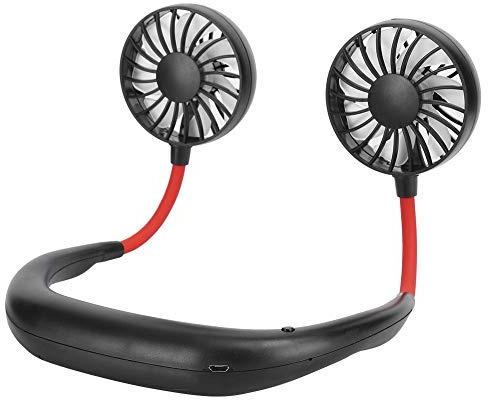 Ventilatore Appeso Al Collo USB Ricaricabile, Mini Ventilatore Portatile Pieghevole con 3 Velocità e Doppio Motore per Campeggio Ufficio Casa (Nero)