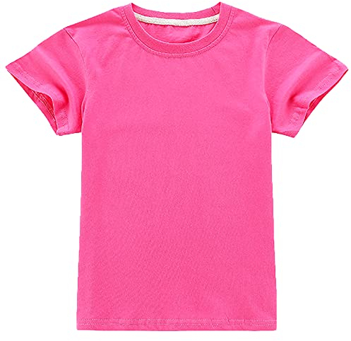 ANUFER Jungen Mädchen Klassisch Einfarbig Baumwolle T-Shirts Kinder Kurzarm Rundhalsausschnitt Tops Alter 9-10 Jahre SN070656 Fuchsie 140cm