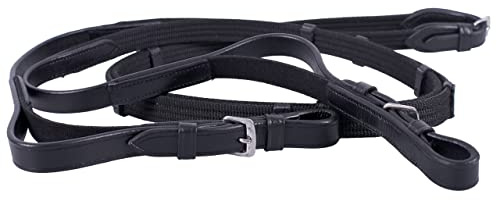 ARBO-INOX Gurtzügel Reitzügel mit elastischem Einsatz Dunkelbraun und Schwarz (Pony, SCHWARZ)