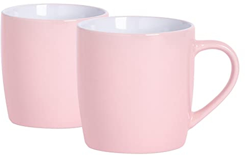 Argon Tableware Coloured Coffee Mugs - Pink - 350ml - Pack of 2 - Gloss Ceramic Stoneware Latte Cappuccino Cups Hot Chocolate Cups Colourful Mug Set with Handle