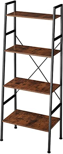 tectake® Industrial Leiterregal mit 4 Ebenen, Regal schmal, 61,5 x 36,5 x 150 cm, Bücherregal Wand, als Raumteiler Regal, Küchenregal Wand, Nischenregal, Bookshelf - Industrial Dunkelbraun