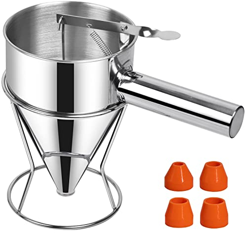 Sopito, Dispenser per Pasta in Acciaio Inox, Imbuto da Cucina, Multi-Calibro, in Acciaio Inox, con Supporto, Ideale per frittelle e Dessert, TEIGSPENDER 1.2L