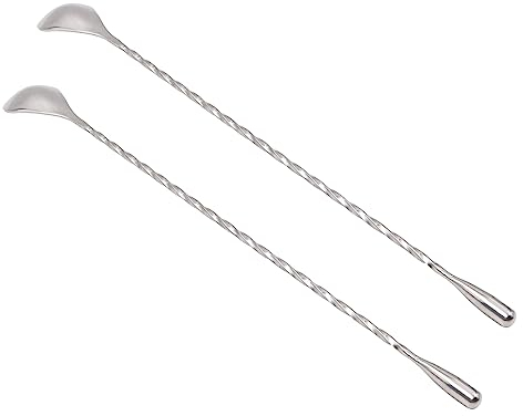 2 cucharas mezcladoras de acero inoxidable NUZAMAS de 12 pulgadas, cuchara coctelera de cóctel de mango largo con diseño de extremo de lágrima para helado, café, jugo, té, plateado