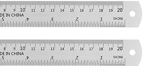 sourcing map 2 Stück Stahl-Lineal 20 cm 20 cm metrisches englisches Lineal mit Umrechnungstabelle kleines Metalllineal Set gerade Kante Millimeter Lineal Messwerkzeuge zum Messen Zeichnen