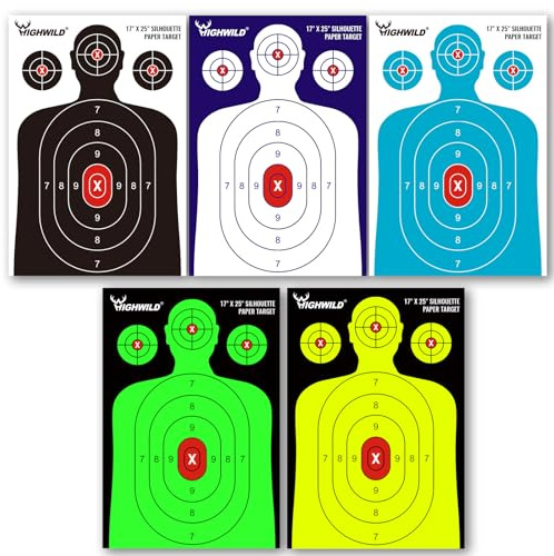 Highwild Schießstand Silhouette Papier Zielscheibe – 43,2 x 63,5 cm – geeignet für Kurzwaffen, Gewehre, Luftgewehre, BB Guns (50 Stück, mehrfarbig)