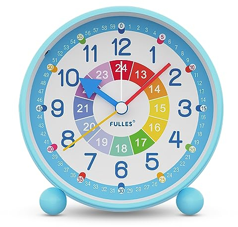 VOSSOT Wecker, Kinderwecker Digital Ohne Ticken, Lautloser Lernwecker Lernuhr Kinderuhr Kompak Analog Wecker für Jungen und Mädchen - Reisewecker mit Nachtlicht, Snooze und Batteriebetrieben (Blau)