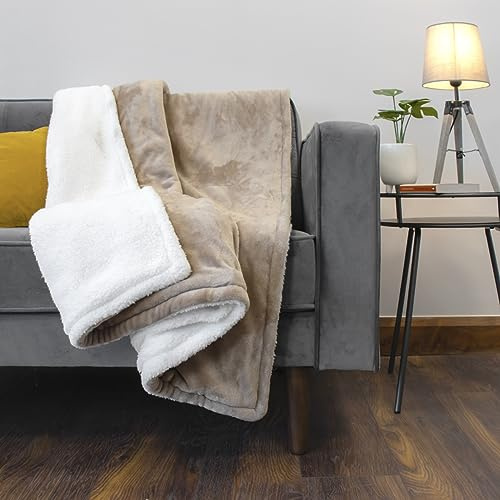 Bauer Professional Electric Heated Throw Blanket, Soft Fleece (120 x 160cm), 10 Heat Settings, 1–9h Timer, Auto Shut-Off, Detachable Controller, Machine Washable, Beige