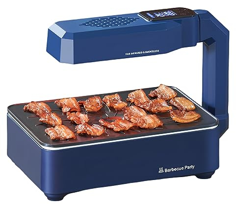 Grill elettrico senza fumo, piastra grill da interno da 1100 W per barbecue, controllo della temperatura 80-280 °C, piastra barbecue antiaderente rimovibile e coppa dell'olio, riscaldamento rapido 2s