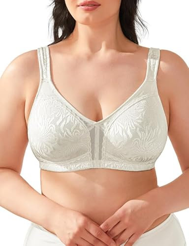 WingsLove Women's Full Coverage Bra Non Padded Comfort Minimiser Bra Wire-Free Bra Plus Size Ivory