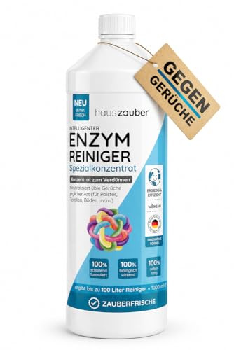 hauszauber - Enzymreiniger Konzentrat - [STARKER GERUCHSENTFERNER] - 1000 ml - Gegen Urin, Katzenurin, Hundeurin, Kot - Geruchsneutralisierer - Zauberfrische