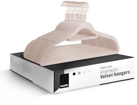 KEPLIN Velvet Hangers 20 Pack - Non-Slip Clothes Hangers with Tie Bar & 360° Hook - Durable & Sturdy, Space-Saving Wardrobe Organisers for Suits, Jackets & Clothes- Home Storage Solution (Blush Pink)