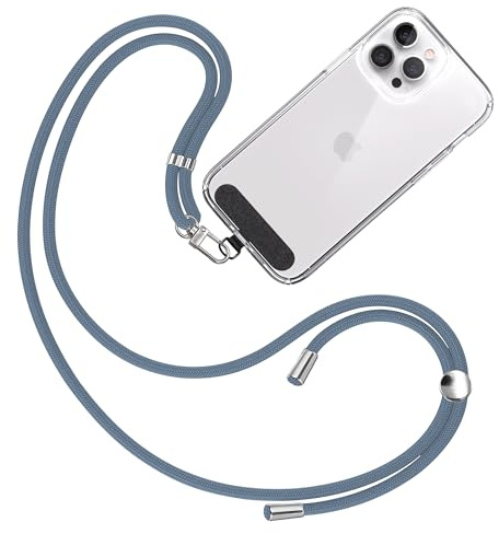 TBOC Cordino per Cellulare da Collo con Toppa di Fissaggio in Tessuto [Nero] per Telefono Cellulare - Laccio per Cellulare da Collo - Cordino Cellulare Universale