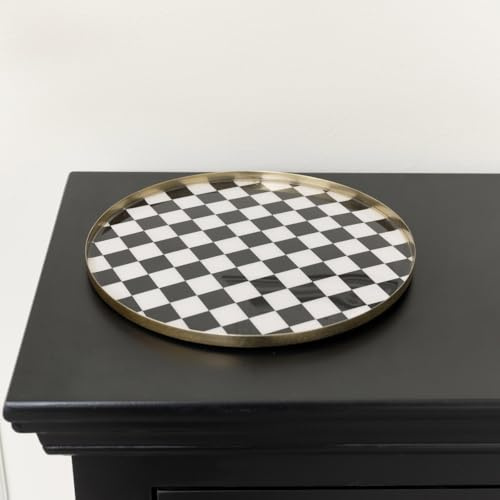 Melody Maison Black Monochrome Checked Round Tray