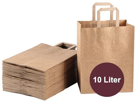 ZURAS® - 50 pezzi sacchetti di carta per rifiuti organici da 10 l con manico per bidoni per rifiuti organici in carta resistente all'umidità e agli strappi