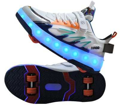 Hixingo Zapatillas con Ruedas para Niños y Niñas, Zapatos LED 2 en 1 Patines, Calzado de Skateboarding Multifuncional con Dos Ruedas
