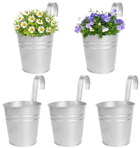 BOFUNX 5pcs Vasi di Fiori da Appendere Vasi di Metallo Esterno Vaso Sospeso Portafiori Pensili con Gancio Rimovibile per Balcone Recinzione Casa Decorazione