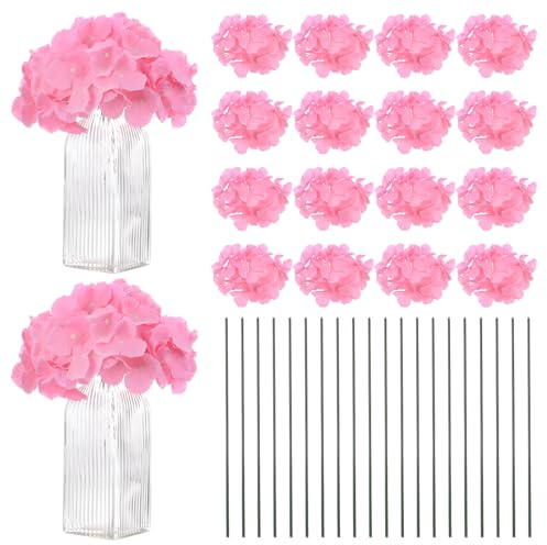 M METERXITY 40 Pcs Fleurs d'Hortensia en Soie, Têtes de Fleurs Artificielles avec 40Pcs Tiges, Fleurs d'Hortensia Complètes pour Décoration Intérieure/Mariage/Noël/Fête [Rose Foncé]