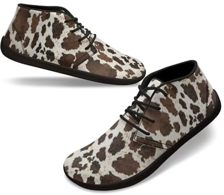 xixirimido Barfußschuhe für Herren, breite Zehenbox, wasserdicht, Schlupfschuhe mit Null-Tropf-Sohle, bequem, leicht, Laufen, Wandern, Sneaker, Kuhfell-Print, 42 2/3 EU