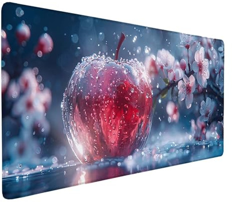 Blanc Grand Tapis de Souris 900 X 400 mm, Étanche Tapis de Souris Gamer Fleurs de Cerisier Mouse Pad Base en Caoutchouc Antidérapant Surface Mousepad Bords Cousus Accessoire Bureau pour Gamer -ly55GK