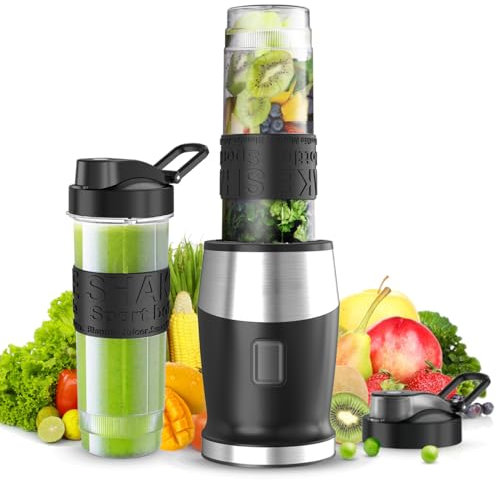 Batidora de Vaso, 500W Batidora Smoothies, Mini Batidora Portatil Batidora de Vaso Individual con 2 Botellas de 570 ml de Plástico Tritan, Licuadora para Zumos, Batidos, Verduras, Frutas