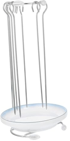 LIGIGWASH Parrilla De Kebab Soporte Vertical Para Brochetas De Acero Inoxidable Para Asar Pollo Salchichas y Carne Barbacoas Incluye Pinchos y Bandeja Para Brochetas