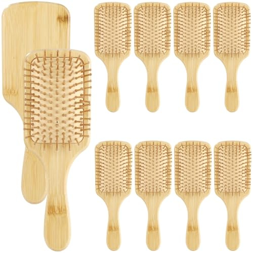 10Pcs Bamboo Hair Brush,9.84 x 3.15 in Wooden Hairbrush Bulk Round-tipped Bristles Anti-Static Hair Brush,Women Natural Wood Brush for Hair