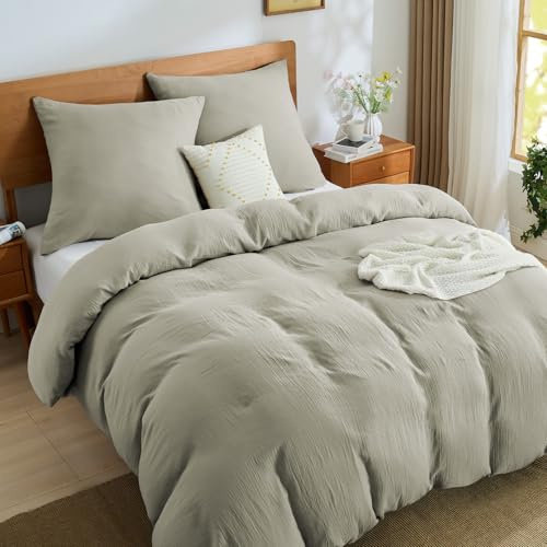 BEDELITE Musselin Bettwäsche 200x200 3teilig Baumwolle, Taupe, ÖKO-TEX | Sommer Bettwäsche-Sets mit Reißverschluss, Bettbezug 200x200cm mit 2 Kissenbezüge 80x80 cm, weiche und atmungsaktiv