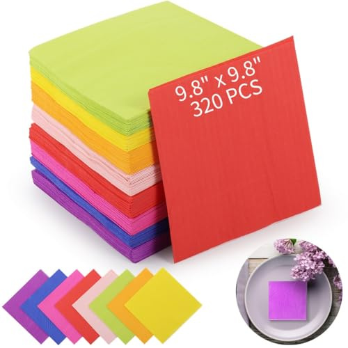 320-teiliges Regenbogen-Cocktail-Servietten-Set, 8 bunte Optionen, 9,8 Einweg-Servietten für Veranstaltungen und Partys