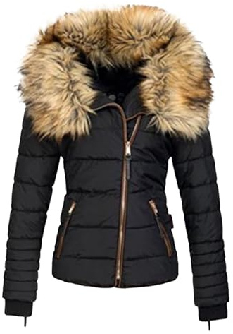 Doudoune courte zippée matelassée pour femme, parka doublée en sherpa avec revers en fausse fourrure, manteau chaud d'hiver à capu