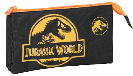 JURASSIC WORLD - Portatodo Triple, Estuche Infantil, Estuche Niño, Ideal para Niños en Edad Escolar, Cómodo y Versátil, Calidad y Resistencia, 22x3x12 cm