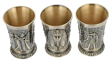 IMIKEYA 3 pezzi Bicchieri da vino vintage con design egiziano, resistenti per cocktail e whisky artistico, colore bronzo