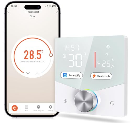 LincoSoft Smart Thermostat Elektrische Fussbodenheizung WiFi Raumthermostat Digital Smart Kompatibel mit Alexa, Google Home Energie sparen, einfache Installation 16A 2,4GHz WiFi