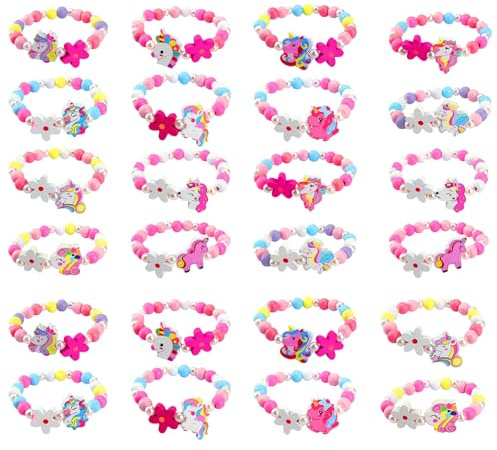 Auroriel 24 Pieces Colorful Friendship Bracelets, Kids Bracelets Girls, Party Favors Jewelry, Unicorn Birthday Party Gifts, Colorful Bracelets for Girls