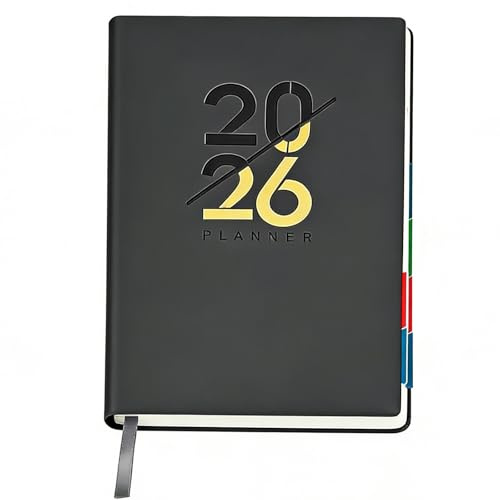 Agenda 2026 A5, Planificador Semanal, Negro, Línea Horizontal, Planificador Diario con Calendario, Índice Mensual y Cinta Marcapáginas, Weekly Planner, 324 Páginas