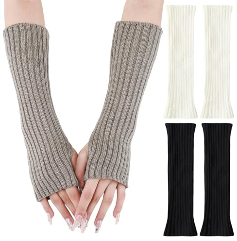 YUFFQOPC 3 Paar Armstulpen Damen, Fingerlose Handschuhe Armwärmer Winter Stricken Wärmer Lange Handschuh, Fingerlose Armstulpen Feinstrick lang Handwärmer Stulpen, Armwärmer Stulpen für Damen