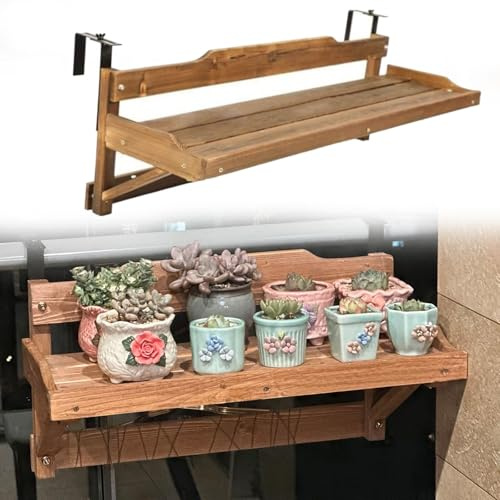 Tavolo da appendere in legno massello per ringhiera, impermeabile e resistente all'acqua, regolabile, per esterni/interni, scrivania per ufficio e supporto per piante (L 90 cm)