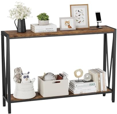 Zstar Consola Estrecha De Dos Niveles, Elegante Mesa Auxiliar para Entrada, Pasillo y Sala De Estar, Mueble Premium Que Ahorra Espacio, Retro,110×25×76 cm