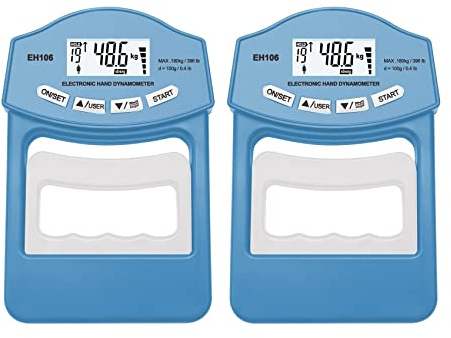 Dinamometro Digitale 396Lbs/180Kg Dinamometro digitale a mano Misuratore di forza della presa USB Schermo LCD Hand Grip Tester(2Pcs Blue Meter)