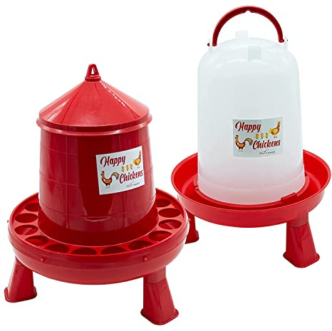 FINCA CASAREJO Packmatare 4 kg och dricksmaskin 5 L med ben för kycklingar och annat fjäderfä - Beständig plast - Inkluderar praktisk guide för utfodring av kycklingar