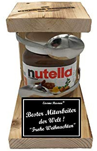 Geschenkideen Weihnachten lustig für Mitarbeiter Geschenkidee Nutella 450 g Glas Eiserne Reserve Löffel Nutella Bester Mitarbeiter der Welt Frohe Weihnachten