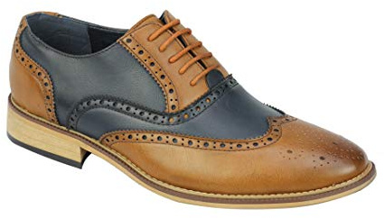 Mens Classic Leather Lined 2 Tone Brogue Shoes Smart Formal Office Work Lace Up Oxford[A2311H,10 UK,Navy]