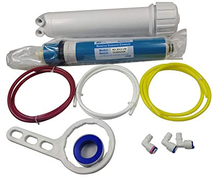 Huining 150GPD-1812/2012 Umkehrosmose-Membrangehäuse-Set mit 1/4-Zoll-Schnellanschluss, Rückschlagventil und Schraubenschlüssel für private Wasserfilteranlage