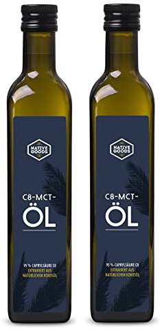 C8 MCT Öl BIO aus Kokosöl 1000 ml (2x 500 ml) - 95% Caprylsäure - geschmacksneutral - ketogen | native goods