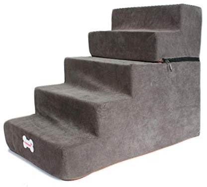 Haustiertreppe Hundetreppe Katzentreppe Flanell Hoher Dichte Schwamm Haustiertreppe Schritt Für Hunde Katzen, Atmungsaktive Und Abnehmbare 5 Stufen Hundetreppe Leiter Für Sofa Oder Bett 65x38x50cm